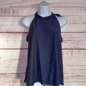 NWT W5 blue swiss dot high neck halter top blouse